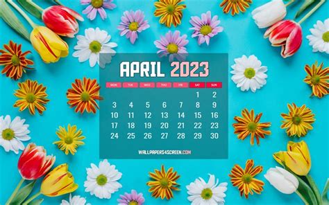 Scarica K Calendario Aprile Cornici Floreali Sfondi Blu