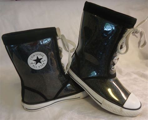 Euc Girls Converse Black Sparkle Rain Boots Chuck Taylor High Tops