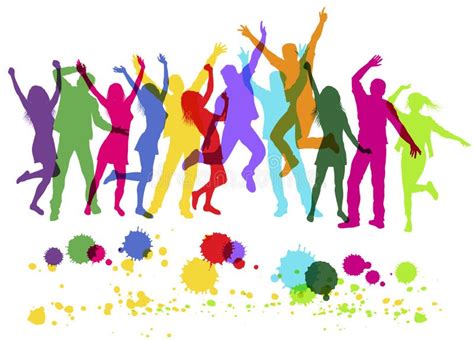 People Colorful Silhouettes Dancing On Party Isolated On White Stock