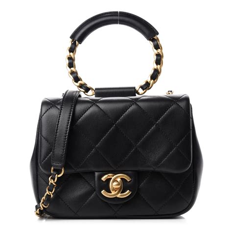 Chanel Lambskin Quilted Small Circular Handle Bag Black 764949