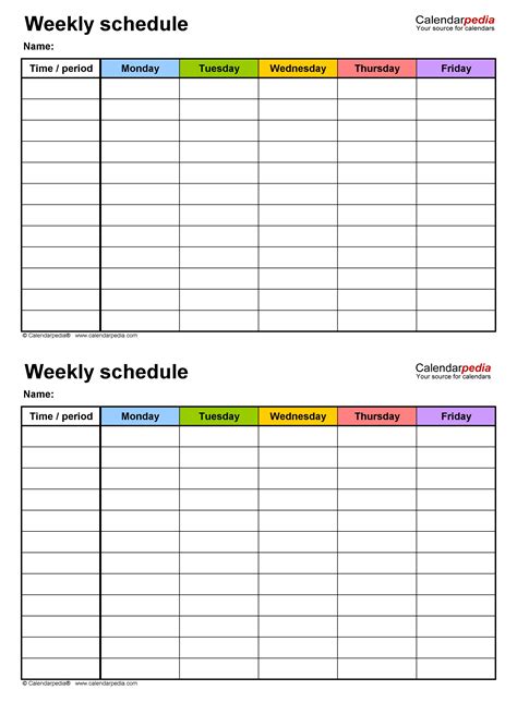 Weekday Calendar Template Sample Templates