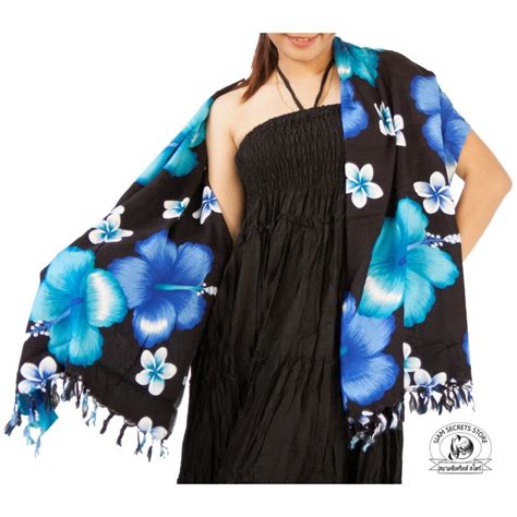 Floral Sarong Large Blue Hibiscus Flower Shawl ⋆ Siam Secrets Apparel