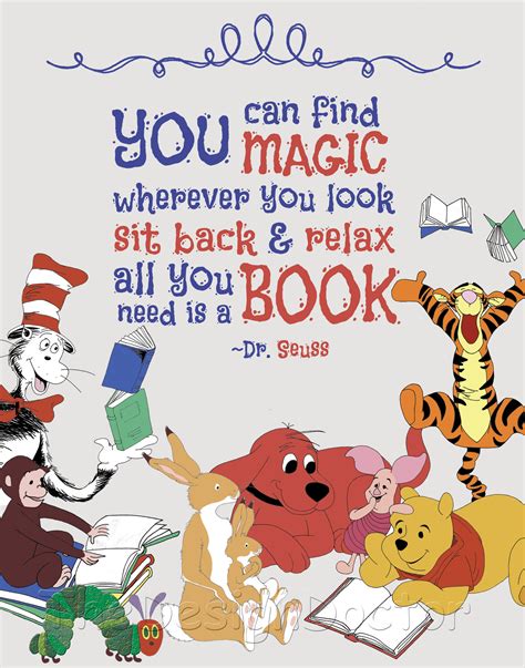 Dr Seuss Storybook Character Reading Quote Nursery Wall