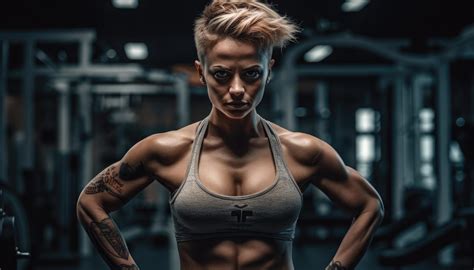 Muscular Bodybuilder Female Athlete Demonstrates Her Body In The Gym Generative Ai