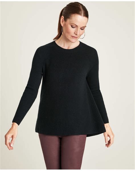 Black Cashmere Ribbed Swing Sweater Pure Collection