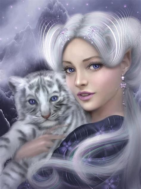Beautiful Snow Leopard And Woman Fantasy Art Фэнтези Художники Картины