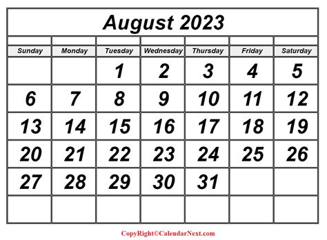 Blank August 2023 Calendar Printable With Holidays And Notes