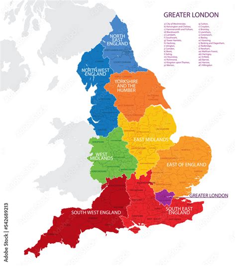 Map Of The England With Administrative Divisions Of The Country Into