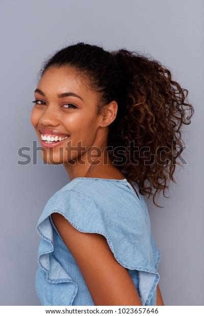 Close Portrait Beautiful Black Girl Smiling Stock Photo 1023657646