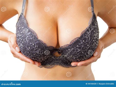 Beautiful Big Woman S Breasts In Black Bra Stock Photo Image Of