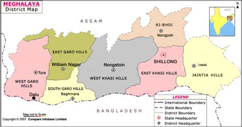 District Map Of Meghalaya State Showing Interstate Border