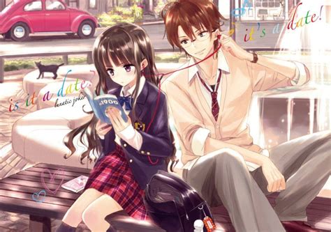 Download Romantic Anime Couples Reading Listening Music Wallpaper