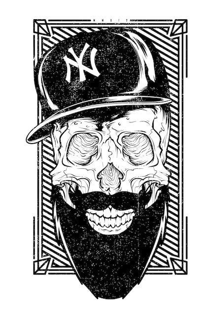 Premium Vector Swag Skull With Beard And A Hat On