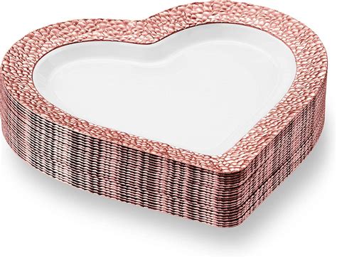 Bloomingoods Heart Shaped Premium Plastic Dinner Plates 50