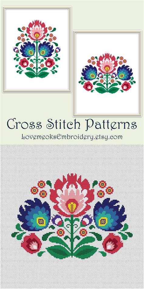 Embroidered old handmade crossstitch ethnic ukrainian stock vector (royalty free) 456866179. Set of 2 folk floral cross stitch patterns PDF Modern ...