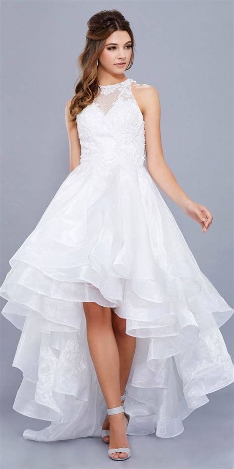 White High Low Prom Dress With Bead Applique Bodice And Train Tank