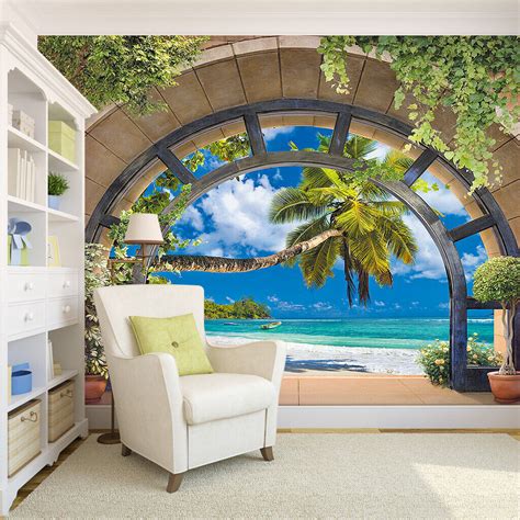Large Wall Murals For Living Room 3d Window Beach Palm Tree Self