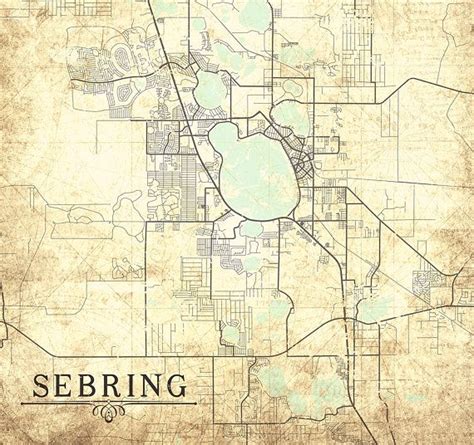 Sebring Fl Canvas Print Florida Fl Vintage Map City Map Vintage Map