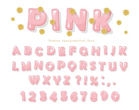 Pink Glossy Font Abc Letters And Numbers For Girls Gold Glitter