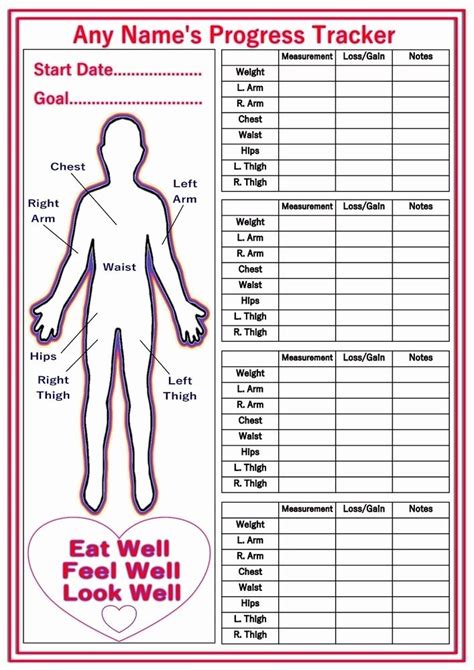 Printable Weight Loss Measurement Chart Printable Word Searches