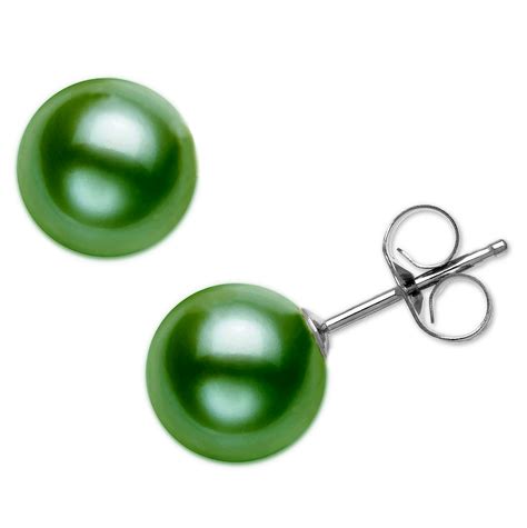 Mm Truely Round Tahitian Green Pearl Studs Earrings S Silver