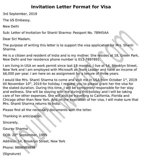 Sample Invitation Letter For Canada Visitor Visa