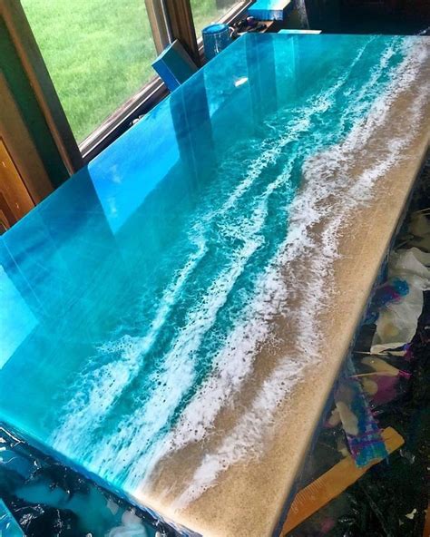 With Stand Unique Ocean Table Top With 3d Resin Waves Art Etsy In