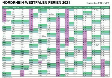 FERIEN Nordrhein-Westfalen 2021 - Ferienkalender & Übersicht