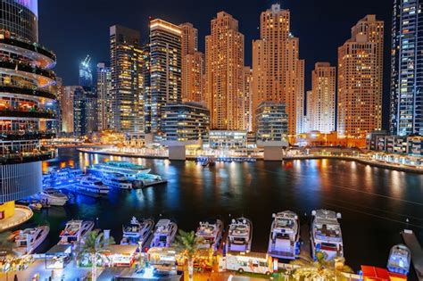 Premium Photo Stunning View Of Dubai Marina At Night