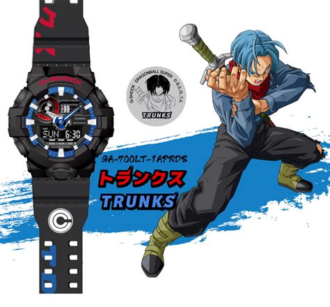 The orange body and watch bands are covered in dragon ball illustrations and graphic elements, including scenes of training and growth for son goku. Casio G-Shock x DragonBall -8 - ANA-DIGI