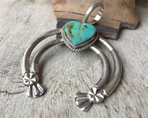 Signed Navajo Silver Naja Pendant With Heart Shaped Turquoise Native American Indian Jewelry