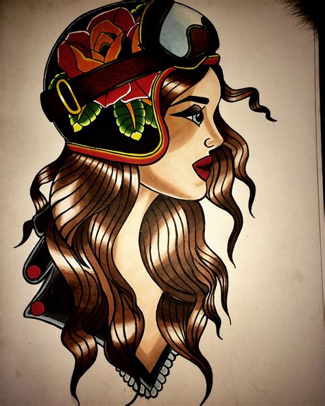 @katie_baby_art traditional woman tattoo design motorcycle ...