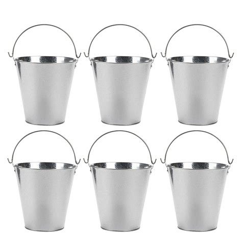 6 Pack Steel Galvanized Ice Buckets With Handle For Beer Drinks