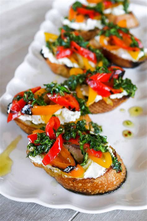 Grilled Crostini With Ricotta Sweet Peppers Salsa Verde Palm Vine