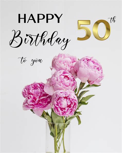 Free 50th Years Happy Birthday Image With Flowers