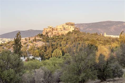 View Of The Acropolis In The Evening Athens Greece Stock Photo Image