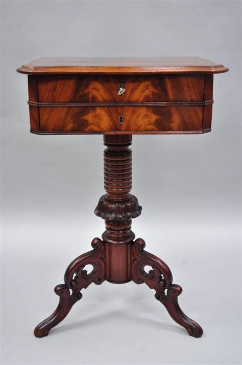 Antique Victorian Sewing Stand Side Table Crotch Mahogany And Walnut