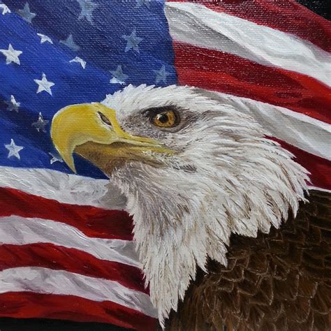 Bald Eagle Oil Painting Eagle And American Flag Patriotic Etsy