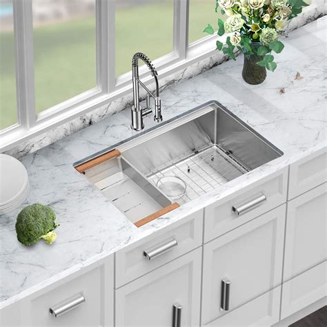 An undermount kitchen sink is installed under the counter, which creates a seamless look as there is not a rim from the sink that sits on the countertop. 30 Inch Kitchen Sink Undermount - Sarlai 30x18 Stainless ...