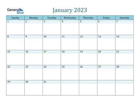 January 2023 Calendar Pdf Word Excel