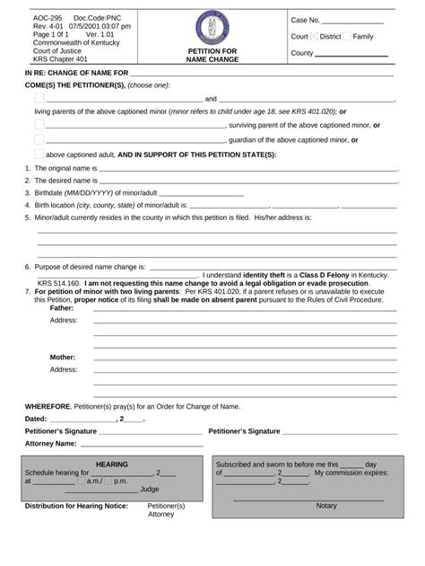 Kentucky Petition Name Change Form Fill Out And Sign Printable Pdf