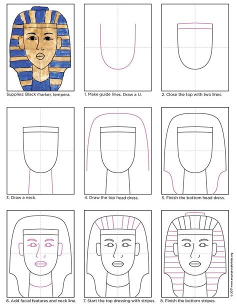 Easy How To Draw King Tut Tutorial And King Tut Coloring Page Art History Lessons Egyptian