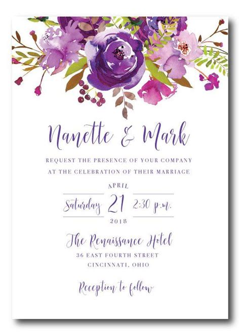 Add a foil accent or an unique border for a finishing touch. Purple Wedding Invitation with Watercolor Flowers, Wedding ...