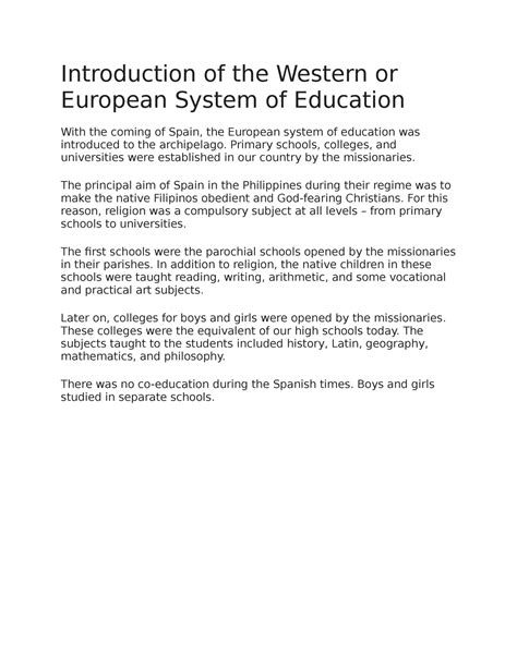 Introduction Of The Western Or European System Of Education Primary