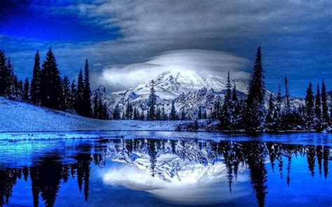 HD Glorious Blue Winter Lscape Wallpaper | Winter scenery, Beautiful ...