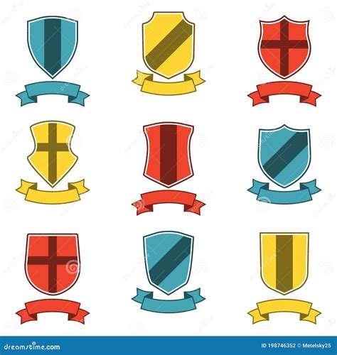 Shields With Ribbon Icon Set Different Shield Shapes Collection