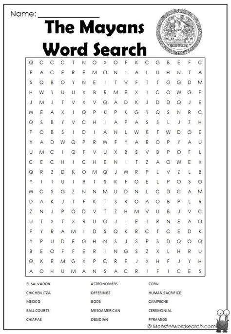 mayans word search  printable word searches  printable coloring pages words