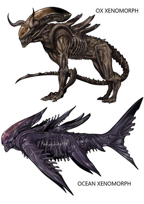 Ox And Shark Xenomorphs Predator Alien Art Alien Artwork Alien Vs