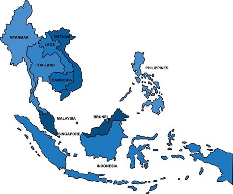 Blue Outline South East Asia Map On White Background 3224901 Vector