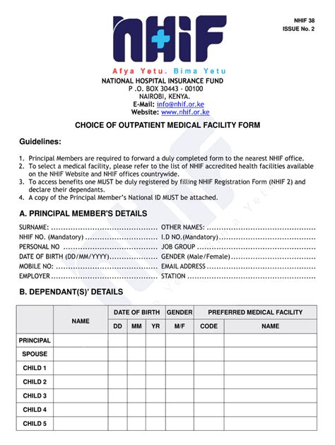 Nhif Hospital Selection Fill Online Printable Fillable Blank